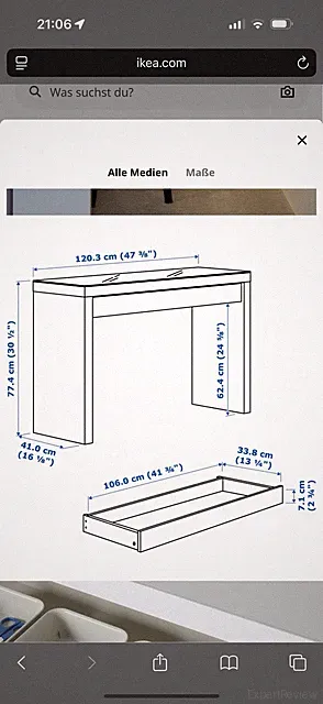 MALM IKEA Schminktisch, Weiss, Mit glasplatte, Inkl. Organizer, Wie Neu