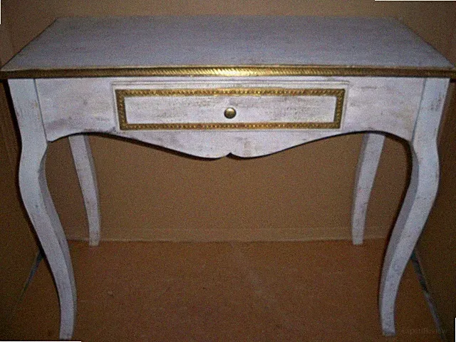 Mangoholz Konsolentisch Schreibtisch Sekretär Antikweiss-Gold Gutmann Factory