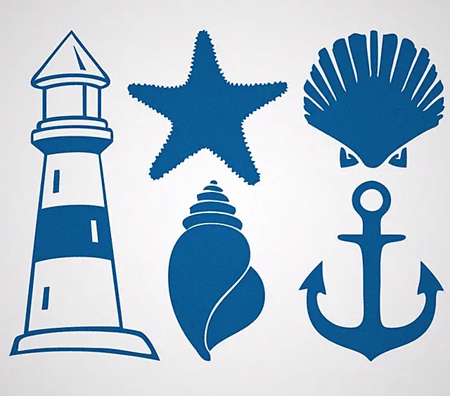 MARITIM AUFKLEBER Leuchtturm Seestern Muschel Anker Meer Bad Fliese Deko Spiegel