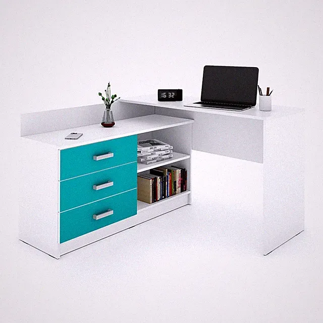 Marlux-Meble Alto Schreibtisch mit Schubladen 3 und 2 Regalen (131x120x76 cm)