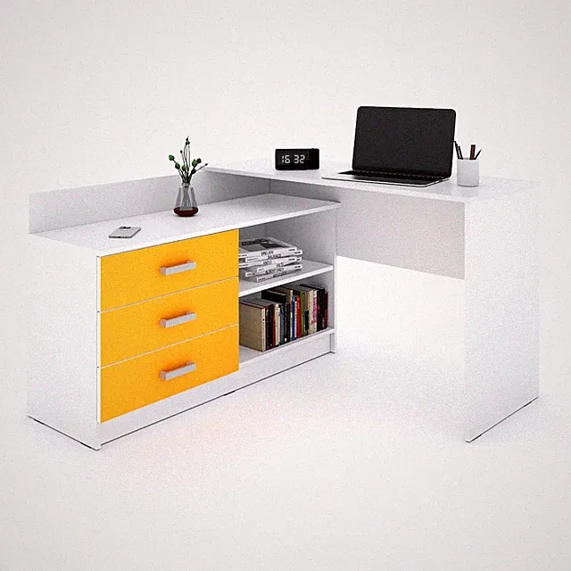 Marlux-Meble Alto Schreibtisch mit Schubladen 3 und 2 Regalen (131x120x76 cm)