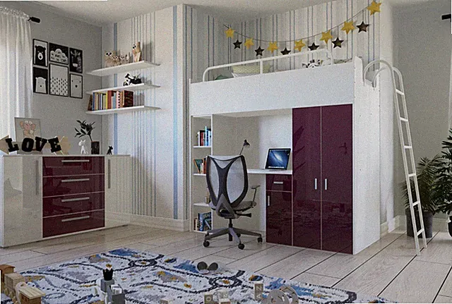 Marlux-Meble Hochbett Kinderbett JSM4 80x190 mit Kleiderschrank und Leiter Glanz