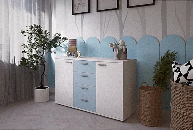 Marlux-Meble Kommode R2 mit 2 Türen und 4 Schubladen 120 cm breit Matt