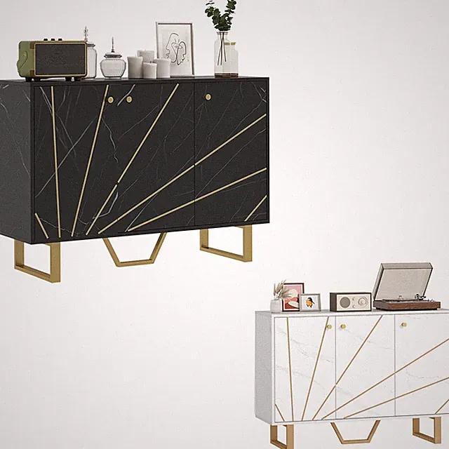 Marmoroptik Sideboard Schrank Gold Beine Griffe Aufbewahrungsschrank Modern