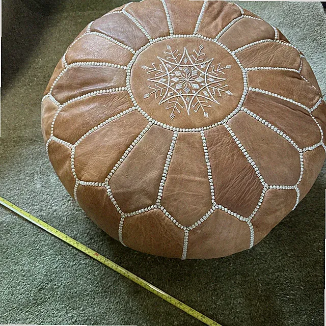 MAROKKANISCHE EICHE HANDGENÄHTER LEDERPOUF - OHNE STOFF