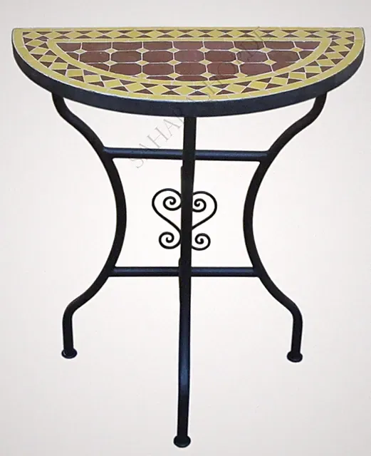 Marokkanische Mosaikkonsole halbrund Bordeaux-Gelb Klein