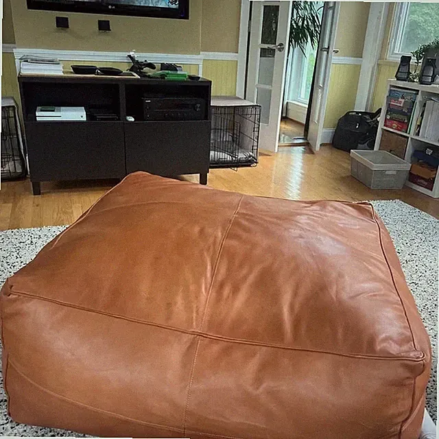 Marokkanischer Leder Fußhocker Pouf Pouf Ottomane Handarbeit Braun Echt Sitzsack