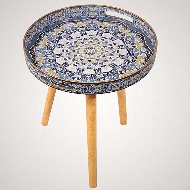 Marokkanischer Mosaik Rund Beistelltisch Tablettplatte Holzbeine Boho Couchtisch