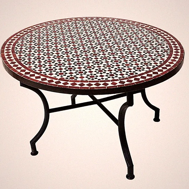 Marokkanischer Mosaiktisch Albaicin Schwarz Weiss Bordeaux ø 100cm , 45cm hoch