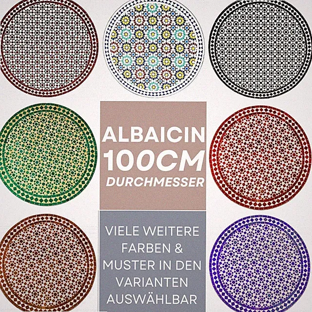 Marokkanischer Mosaiktisch Albaicin Schwarz Weiss ø 100cm