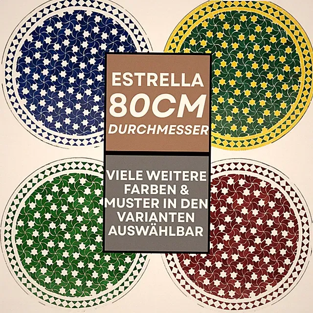 Marokkanischer Mosaiktisch Estrella Blau Weiss ø 80cm