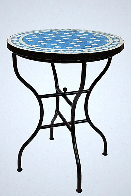 Marokkanischer Mosaiktisch Estrella Türkis Weiss ø 60cm