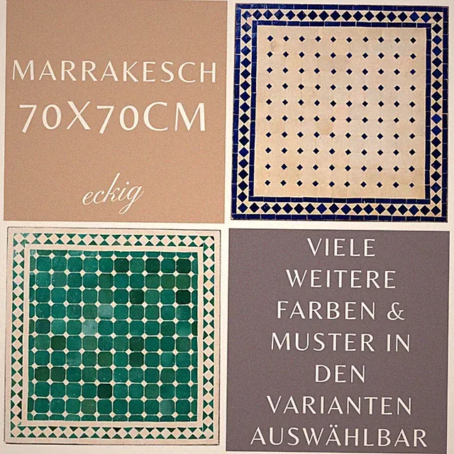 Marokkanischer Mosaiktisch Marrakesch Natur/blau, 70x70cm