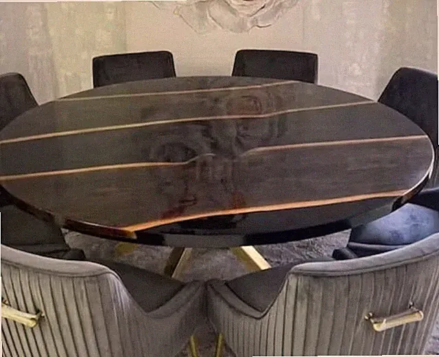 Maßgefertigter runder Beistelltisch Epoxid Zade schwarz Harz Holz Kaffee...