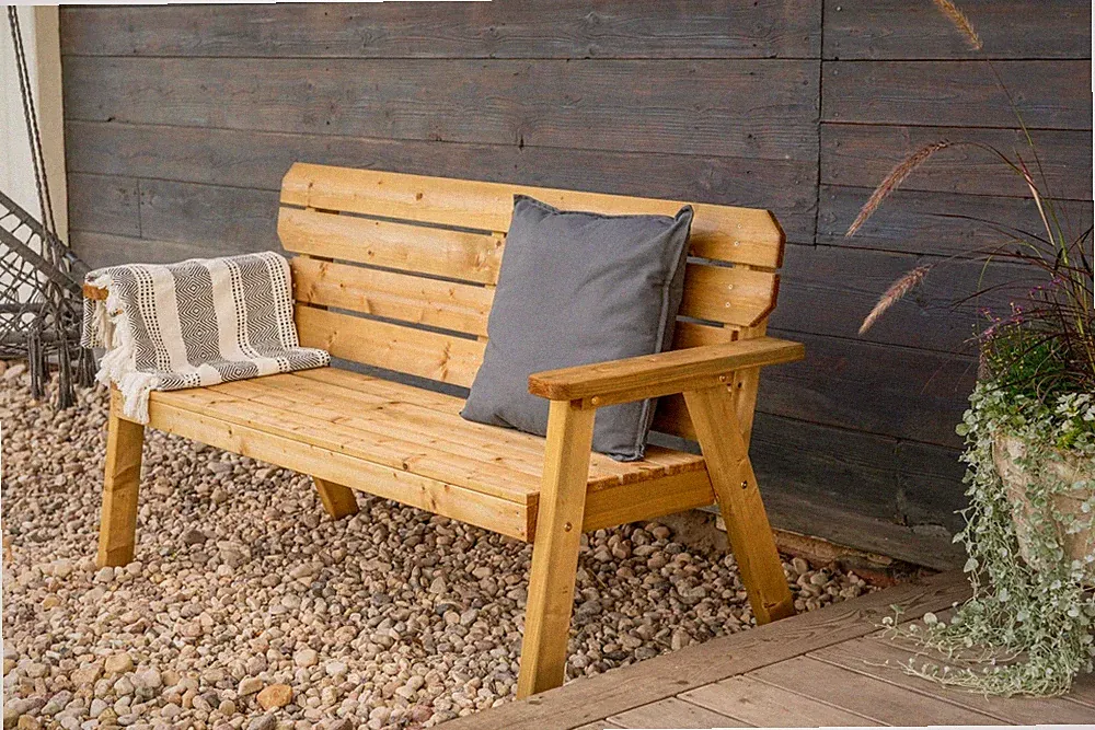 Massive 3er Gartenbank 152cm BRAUN / GRAU Sitzbank Parkbank Holz Gartenmöbel
