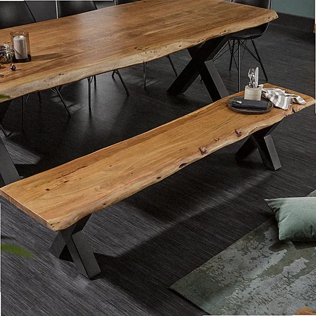Massive Baumstamm Bank MAMMUT NATURE 200cm Akazienholz Sitzbank Esszimmer Flur