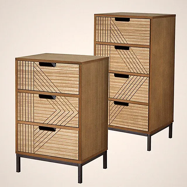 Massive Kommode 3/4 Schubladen Geometrisches Design Schlafzimmer Kleidung Organizer Einheit