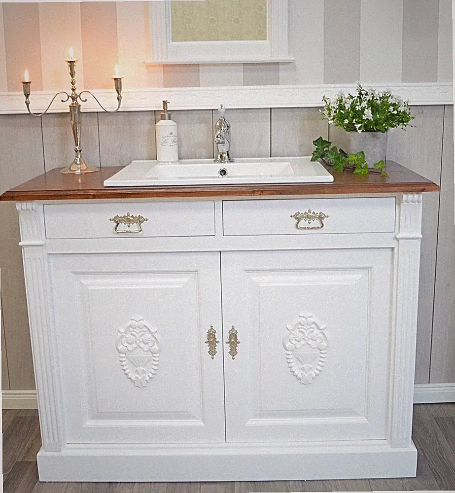 Massive Landhaus-Kommode Waschtisch Badezimmermöbel Landhausstil Vintage Shabby