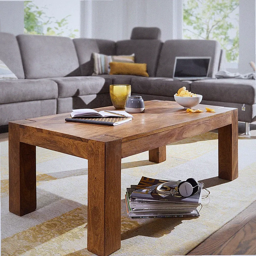 Massiver Couchtisch PATAN 110 x 60 cm Sheesham Holz Tisch Massiv Wohnzimmertisch
