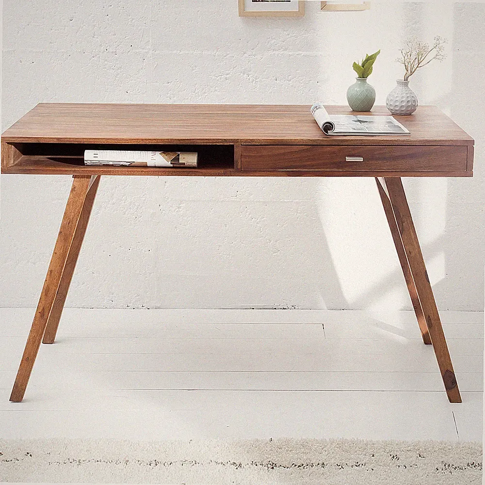 Massiver Design Schreibtisch RETRO 117cm Sheesham Palisander Konsolentisch Büro