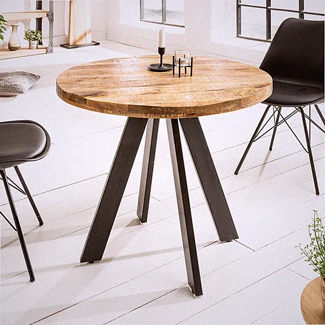 Massiver Esstisch Iron Craft 80cm Rund Natur Mangoholz Küchentisch Industrial