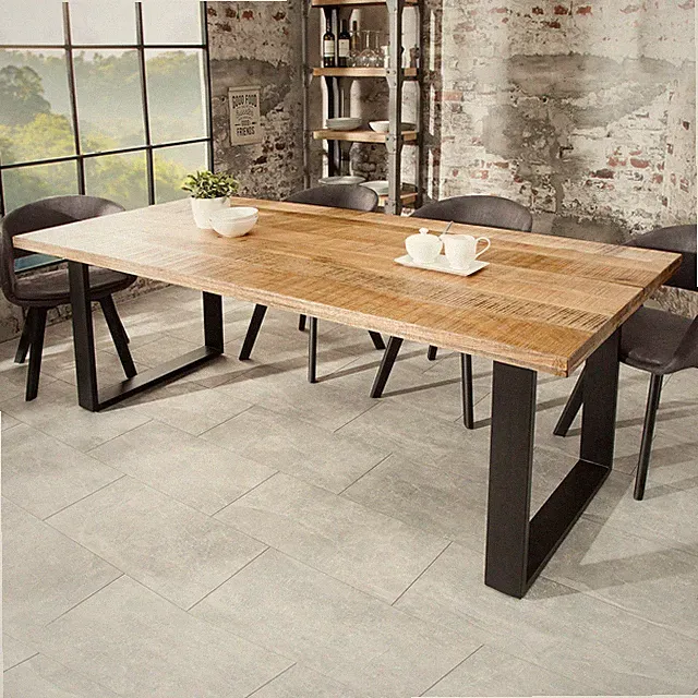 Massiver Esstisch IRON CRAFT AUSWAHL Mangoholz schwarzes Eisengestell Kufe Tisch
