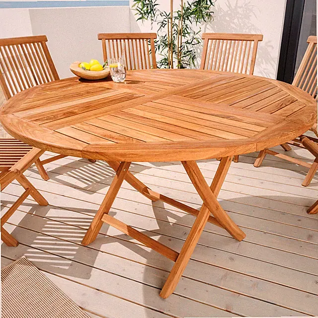 Massiver Gartentisch EMPIRE TEAK - 120cm - natur Teakholz - klappbar Balkontisch