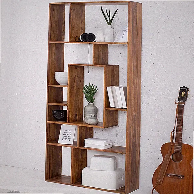 Massives Bücherregal CUBUS Sheesham 180cm einzigartige Maserung Massivholz Natur