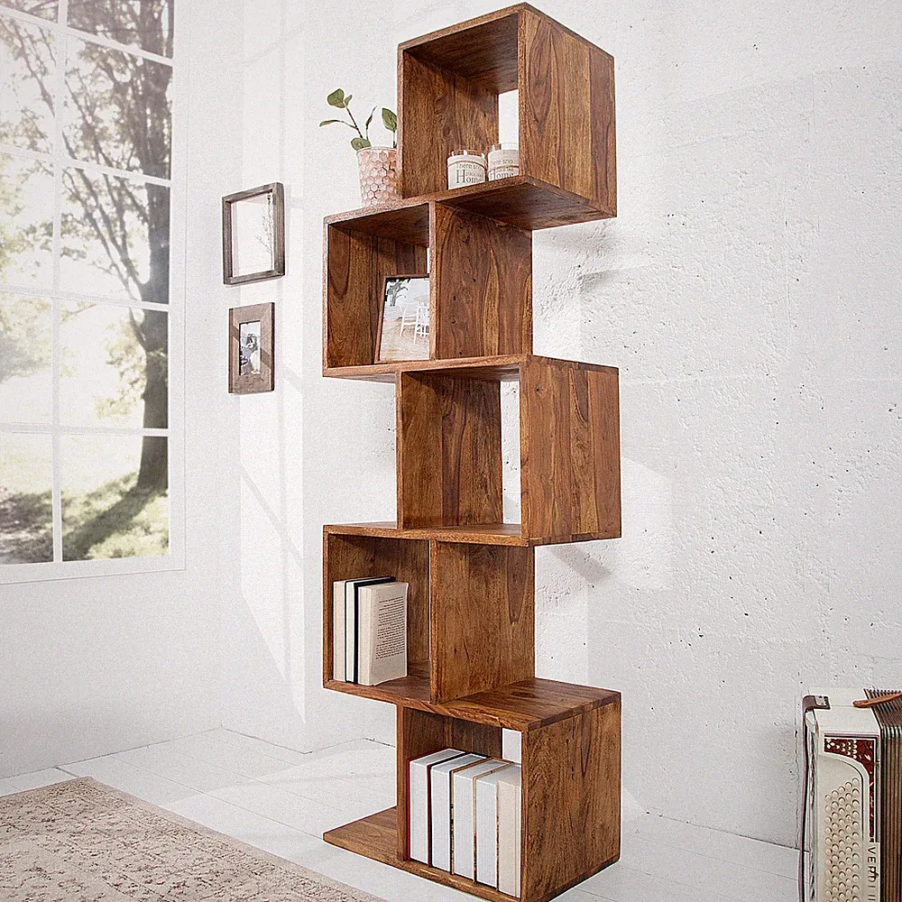 Massives Cube Regal MAKASSAR 150cm Sheeshamholz Standregal Bücherregal