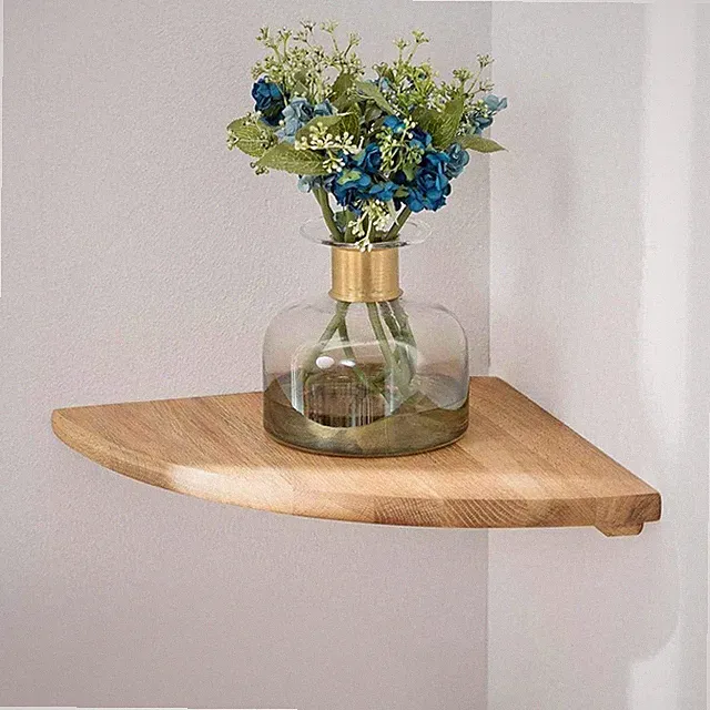 Massives Eichenholz Eckregal Rundes Enddesign Rustikaler Stil 18cm Wandmontage