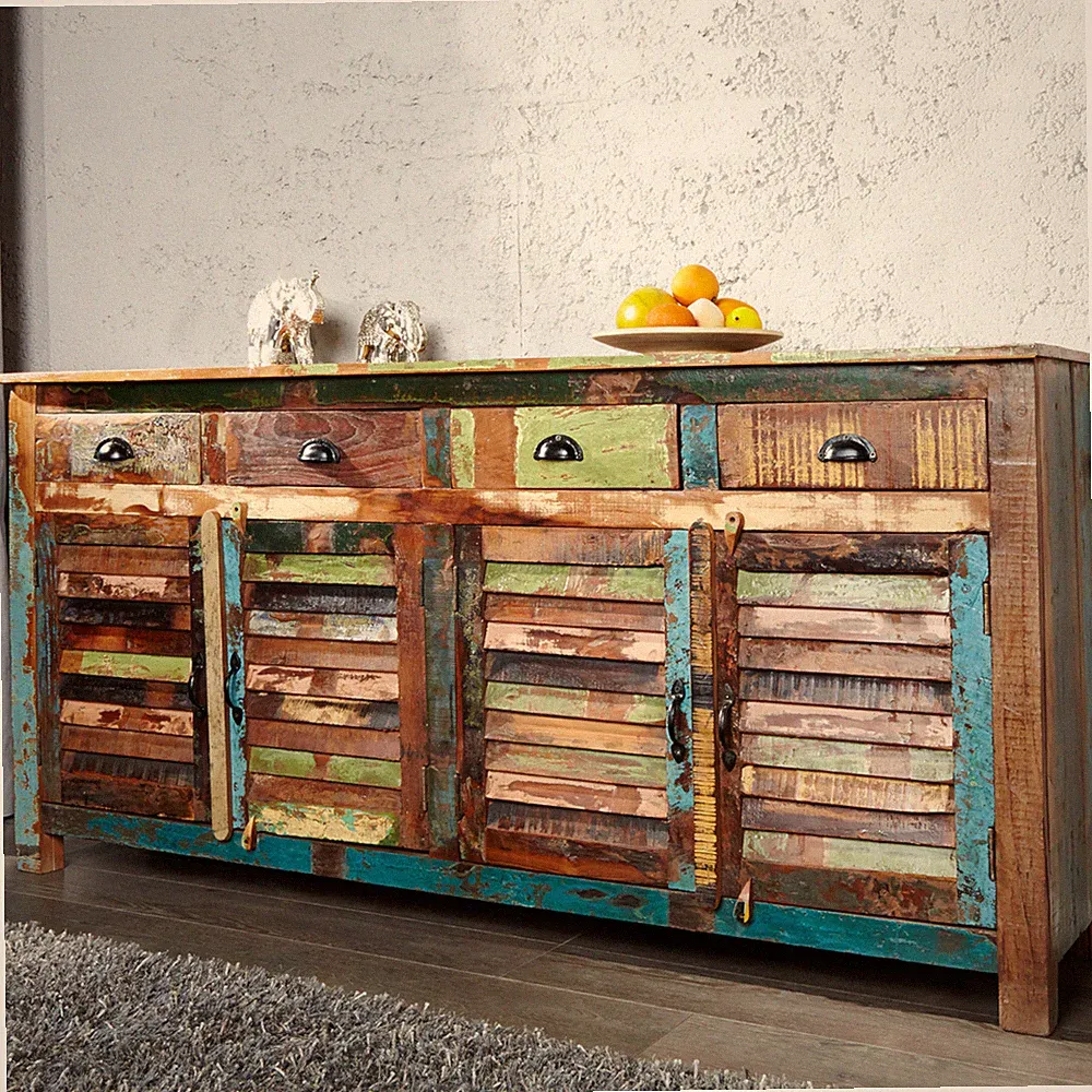 Massives Sideboard JAKARTA 160cm bunt recyceltes Massivholz Anrichte Kommode