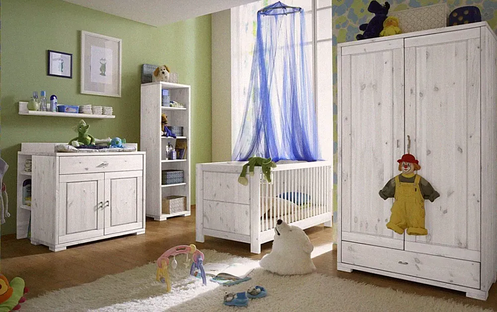 Massivholz Babyzimmer komplett set 6teilig Kiefer massiv weiß Kinderzimmer möbel
