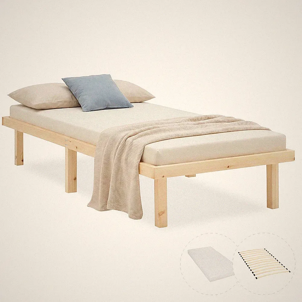 Massivholz Bett 90x200 mit Lattenrost & Matratze Natur skandinavisch Homestyle4u
