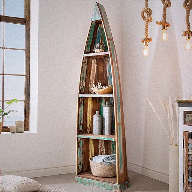 Massivholz Bootsregal JAKARTA 190cm bunt Mangoholz Bücher Wandregal maritim Deko