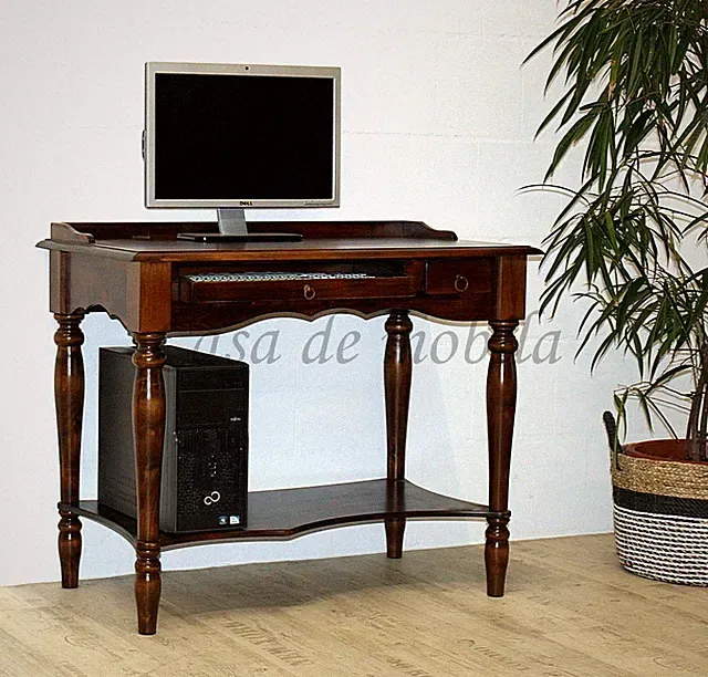 Massivholz Computertisch Schreibtisch PC Tisch braun kolonial Nussbaumfarbe