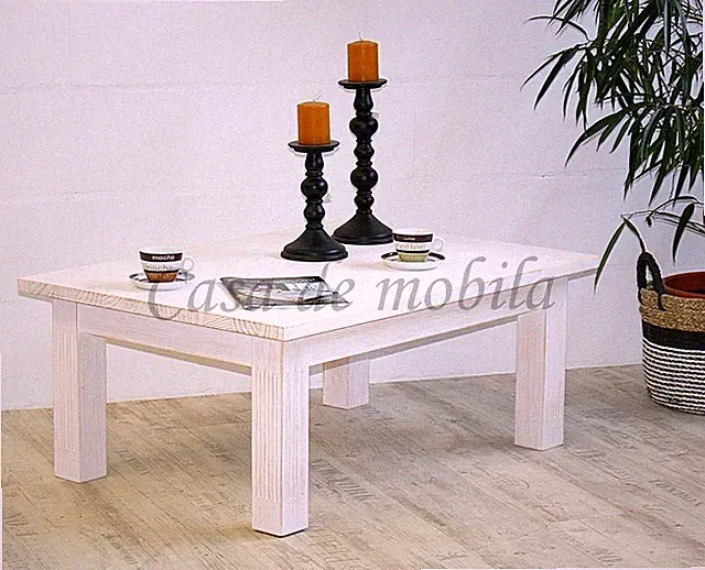 Massivholz Couchtisch 105x44x75cm Pinie weiß gebürstet Wohnzimmer Stuben-tisch