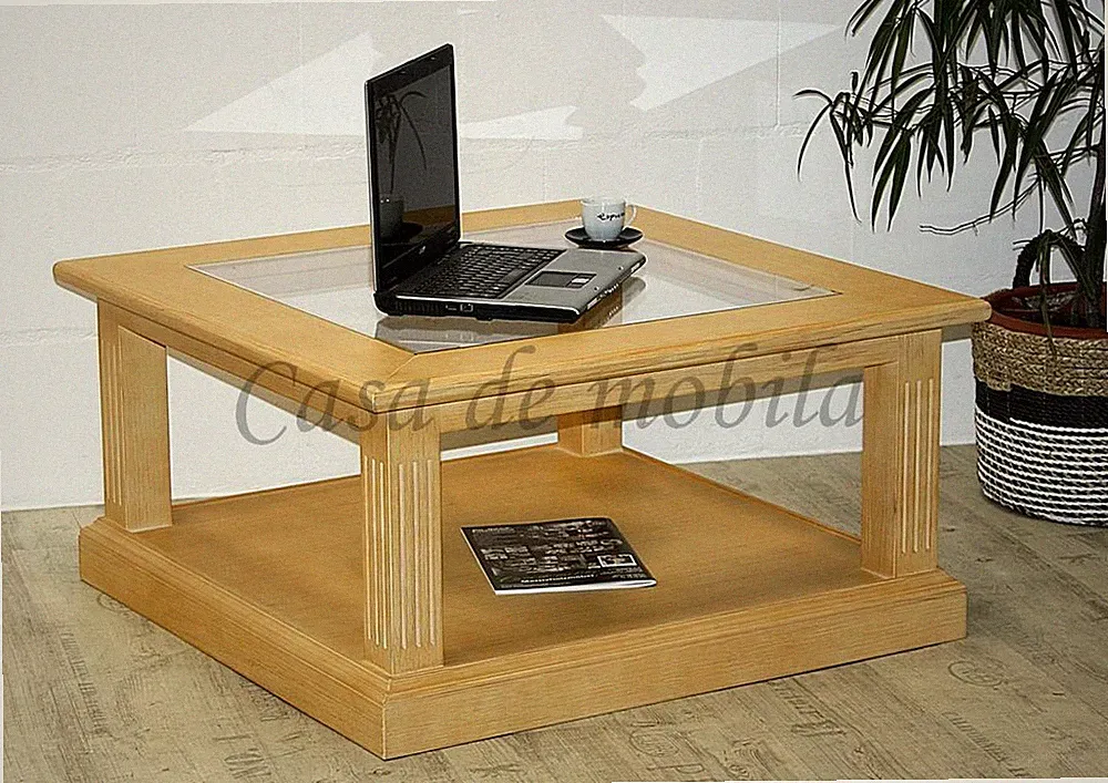Massivholz Couchtisch 90x45x90cm Wohnzimmertisch Pinie mediterraneo gebürstet