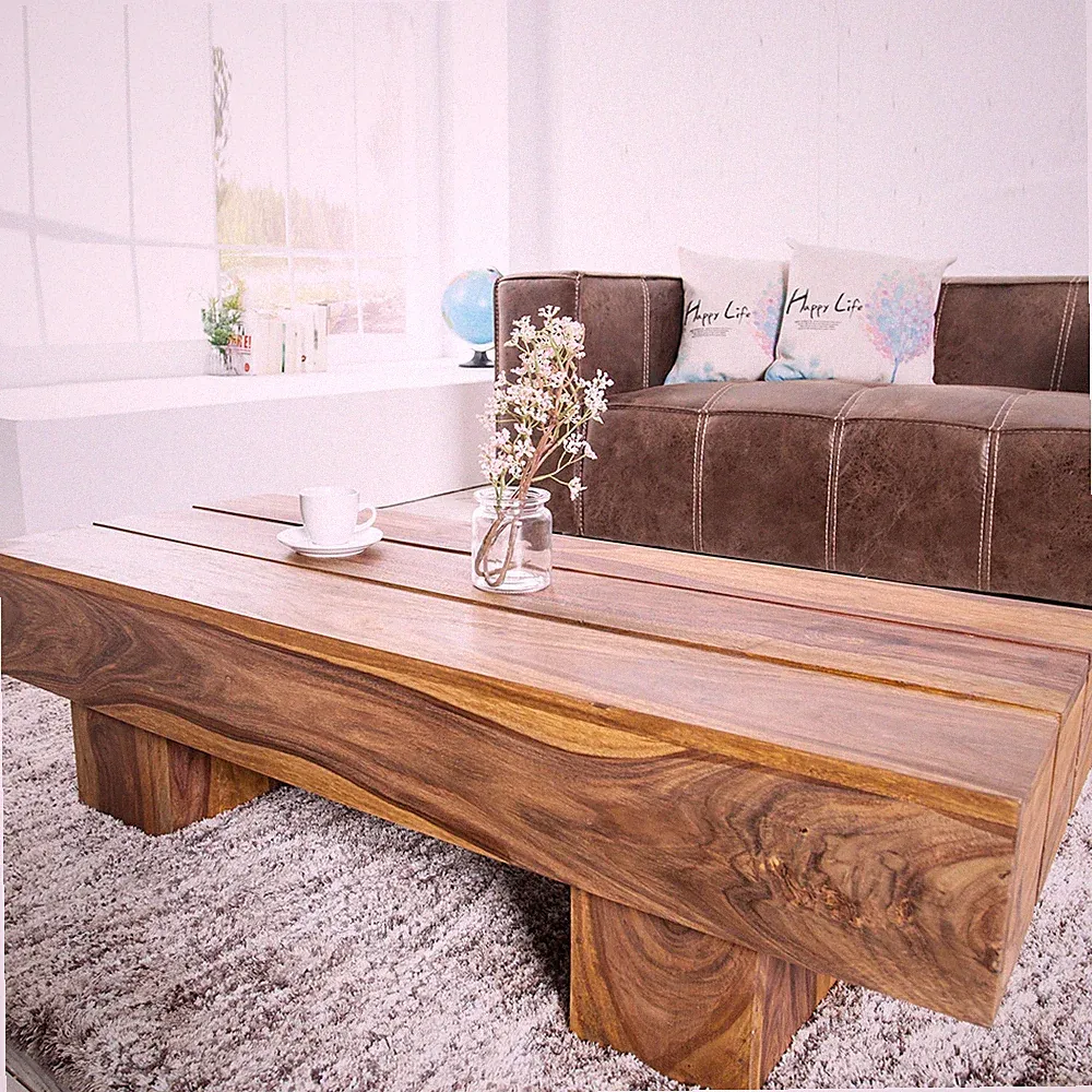 Massivholz Couchtisch BOLT - 100cm - natur - Sheesham lackiert - Wohnzimmertisch