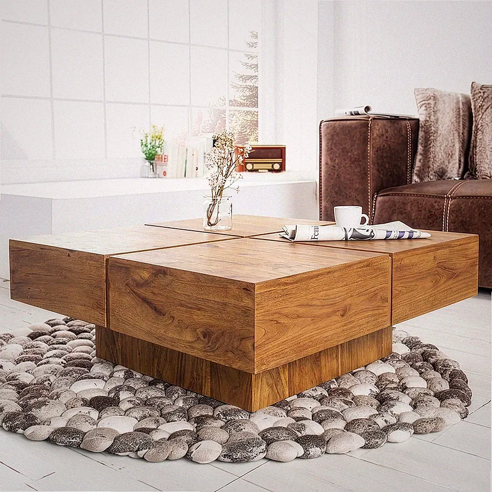 Massivholz Couchtisch BOLT - 70cm - braun honey finish - Mangoholz - handmade