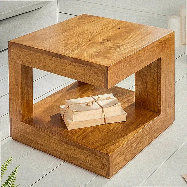 Massivholz Couchtisch GIANT - 45cm - braun honey finish - Mango - mit Ablagefach