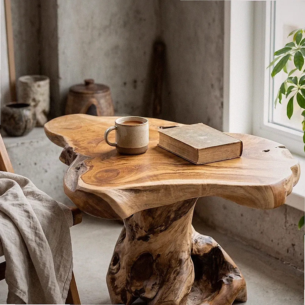 Massivholz Couchtisch Holz Teakholz Wurzelholz Wohnzimmer Sofa Tisch Teak rustik