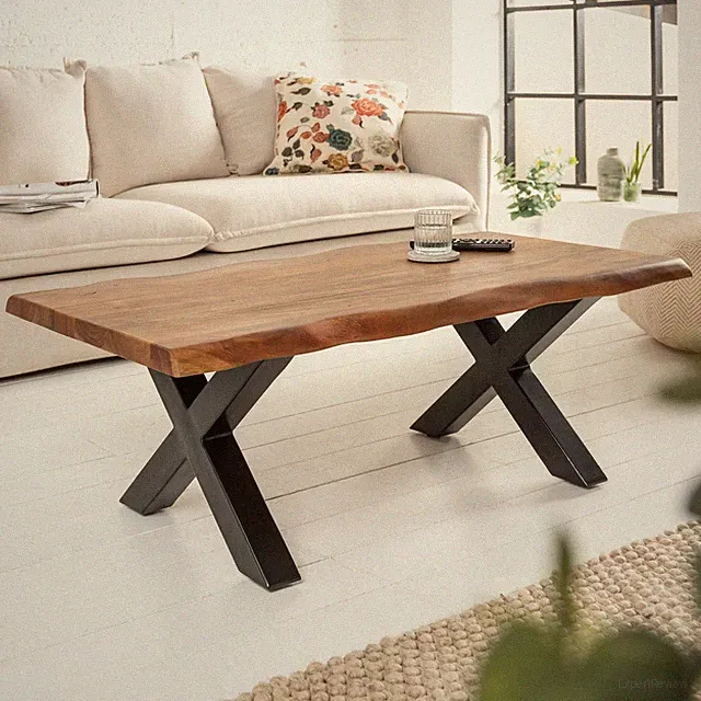 Massivholz Couchtisch MAMMUT 110cm Akazie Holz Baumkante honey finish braun
