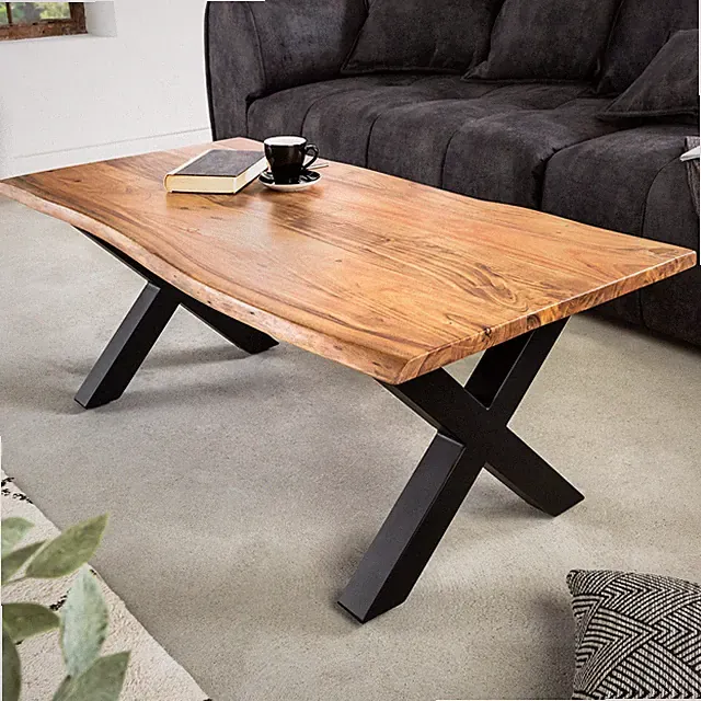 Massivholz Couchtisch MAMMUT 120cm natur schwarz Wohnzimmertisch Handarbeit