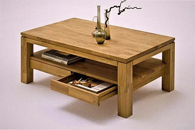Massivholz Couchtisch Wohnzimmertisch mit Schubladen 115x70cm Wildeiche geölt