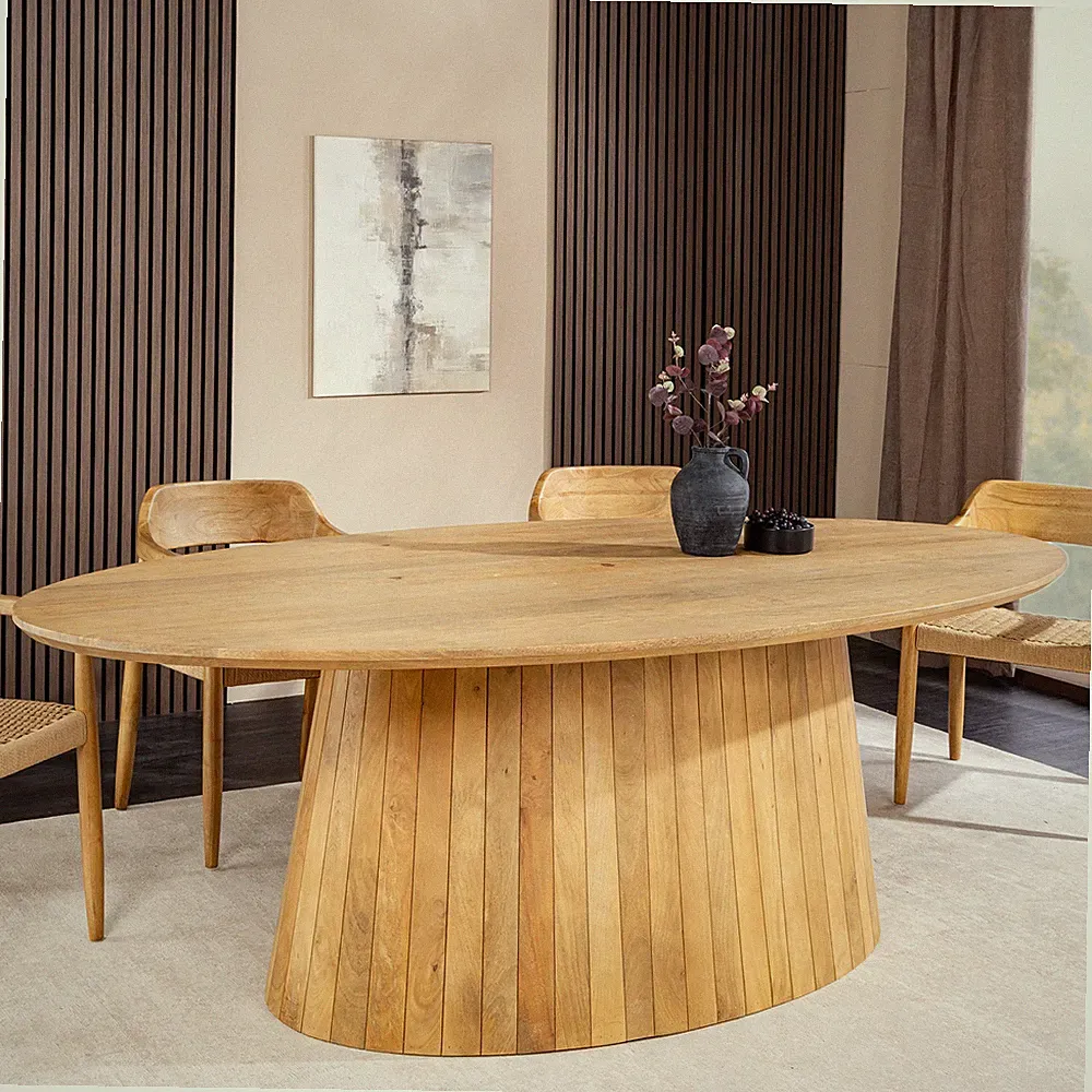 Massivholz Esstisch ART DECO - 220cm - natur - Mango lackiert - Säulenfuß oval