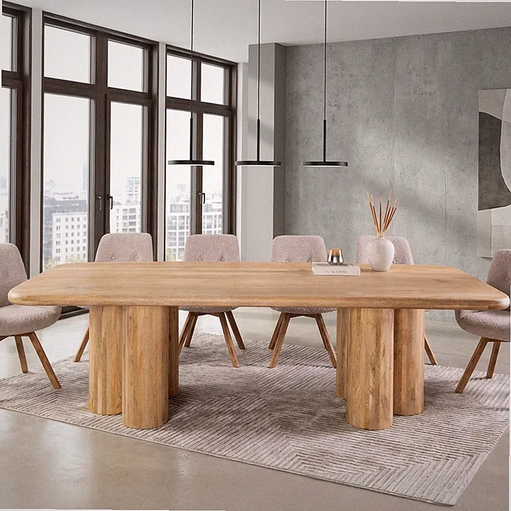 Massivholz Esstisch Art DECO - 240cm - natur - Mangoholz lackiert - Säulenfüße