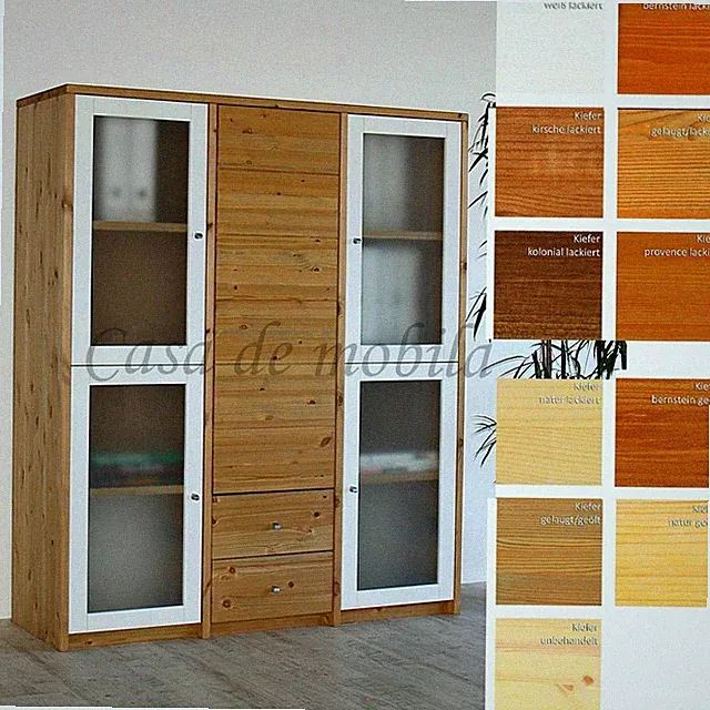 Massivholz Highboard 136x161x46 Kiefer gelaugt geölt weiß schrank Vitrine regal