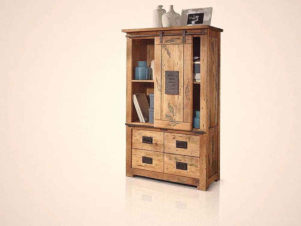 Massivholz Highboard Vitrine Schrank rustikal BRISTOL I Mango Holz lackiert