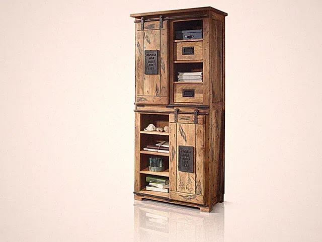 Massivholz Highboard Vitrine Schrank rustikal BRISTOL III Mango Holz lackiert