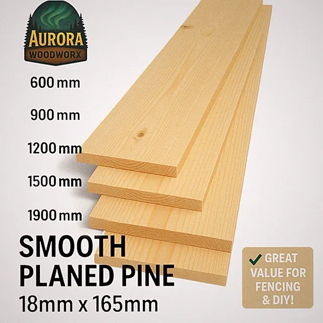 Massivholz Kiefer Brett 18 mm stark 165 mm breit glatt gehobelt Vierkantkante Holz